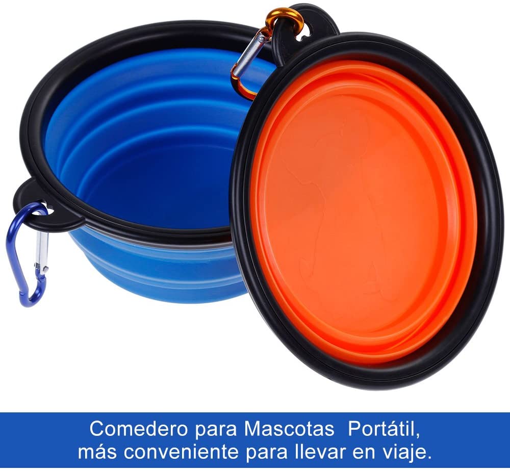  Lictin 4 en 1 Pack Recipiente para Perros, Comedero para Mascotas Bebedero Portátil Plegable de Viaje Plato Silicona para Perro Gato con Mosquetón Bolsas para Excrementos de Perro Y Dispensador 