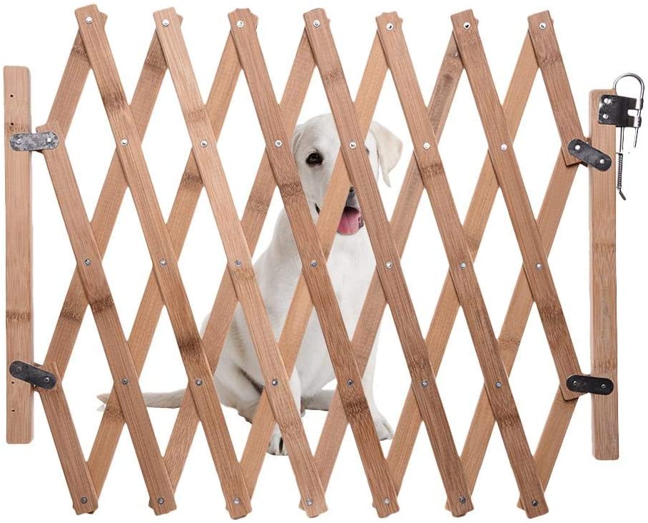  LIJUMN Puerta de Barrera de Madera expandible, Puerta retráctil para Gatos, Puerta para Perros, Puerta corredera, Pantalla retráctil, Puerta corredera para Perros, Patio casero, jardín, césped 