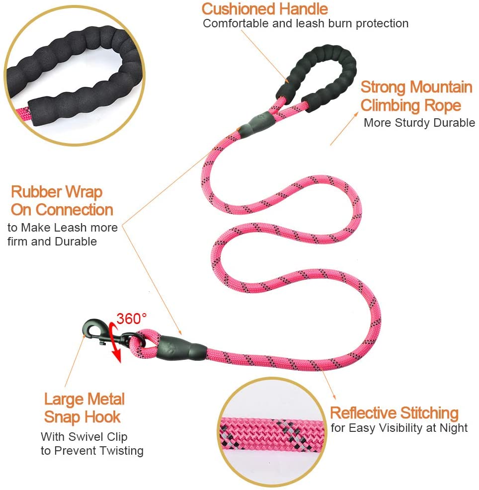  Litthing Correas para Perros Nylon con Mango Acolchado Ajustable Negro Sólido Reflectante 150 cm para Perros Grandes o Medianos Adecuado para Correr Senderismo Correr (Rosa) 