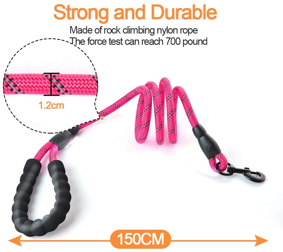  Litthing Correas para Perros Nylon con Mango Acolchado Ajustable Negro Sólido Reflectante 150 cm para Perros Grandes o Medianos Adecuado para Correr Senderismo Correr (Rosa) 