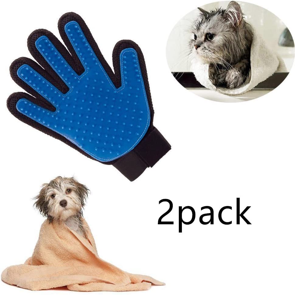  Locisne 2Packs perro de mascota Gato limpieza de baño cepillo guante Silicona True Touch para masaje suave y eficiente Grooming Groomer Eliminación removedor pelo Limpiar el guante,la mano derechas 