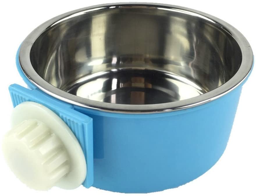  ma-on 2 en 1 Alimentos Agua tazón de Acero Inoxidable para Mascotas Perro Gato Colgante Jaula (Azul) 