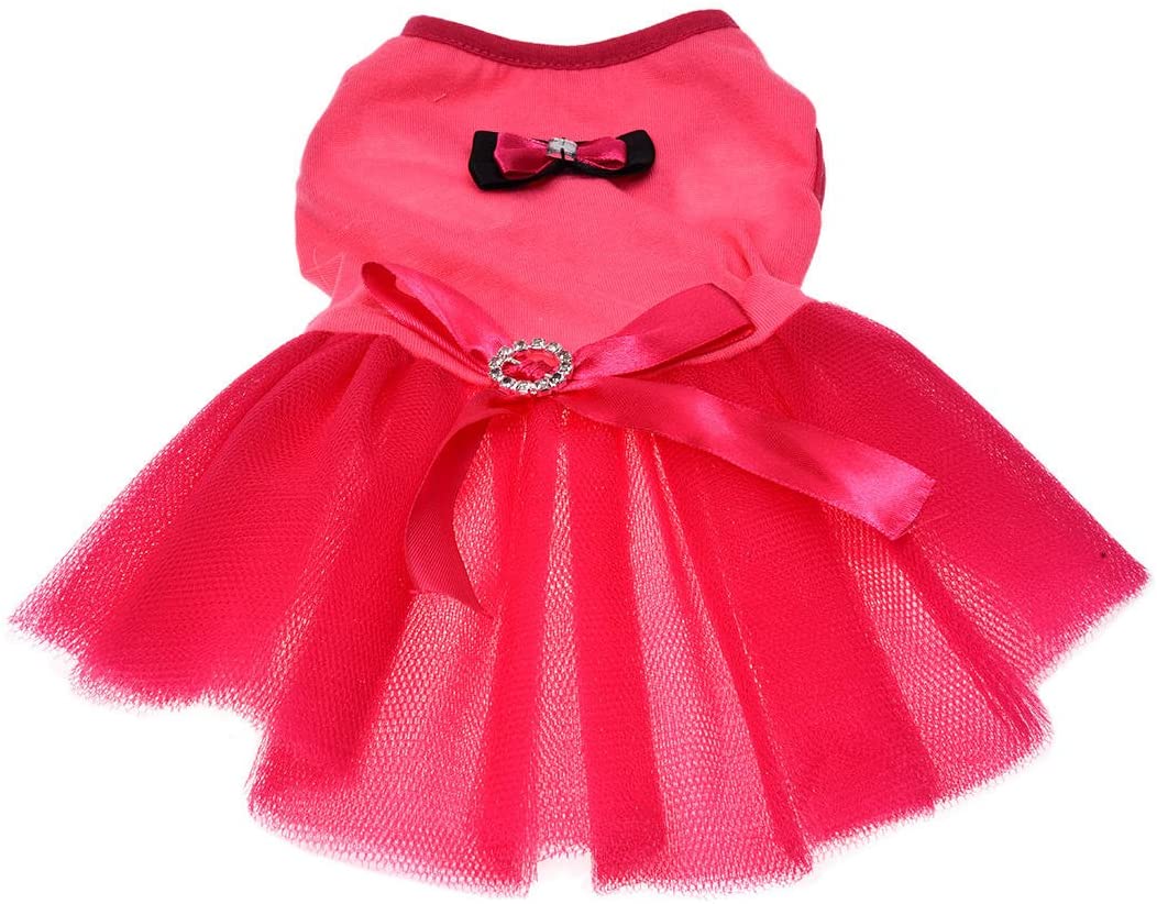  mascota Vestido - SODIAL(R)Rosado Tutu Lazo Cinturon de diamantes de imitacion Animales pequenos Ropa del gato perro Vestido XS 