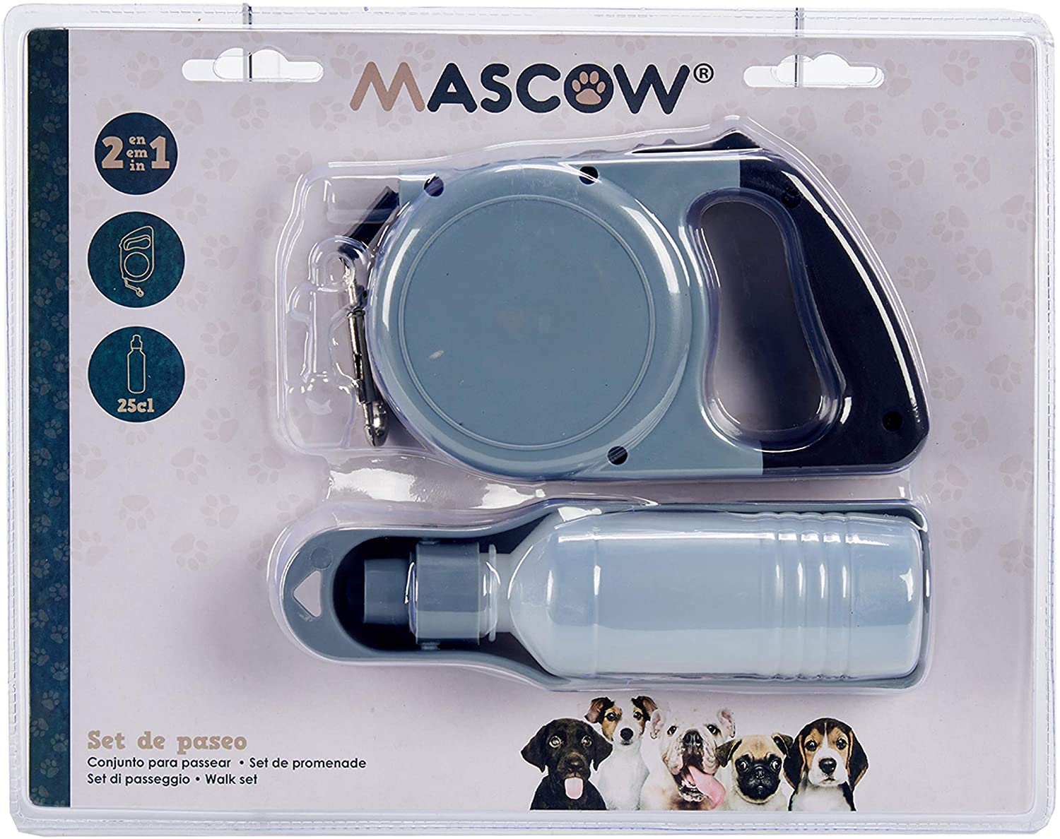  Mascow Correa Extensible Retráctil para Perros, con Luz Led y Dispensador De Bolsas Incorporado 