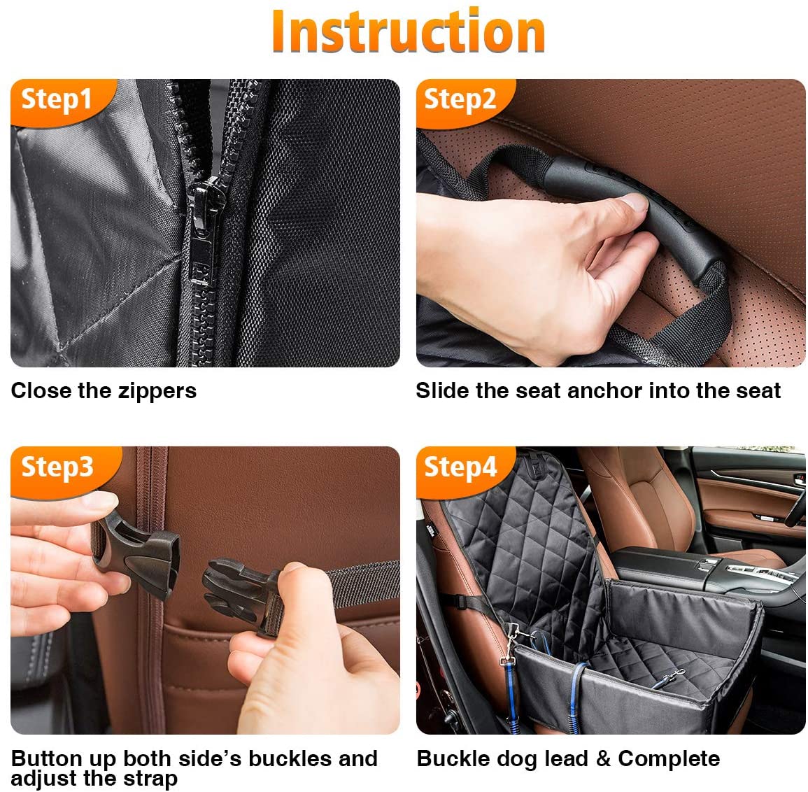  MATCC Protector de Asiento de Coche para Mascota Funda de Coche para Perros de Transporte 3 en 1 con Cadena Ajustable Impermeable Resistente al Desgaste Protección para Mascotas de Coche para Viajar 