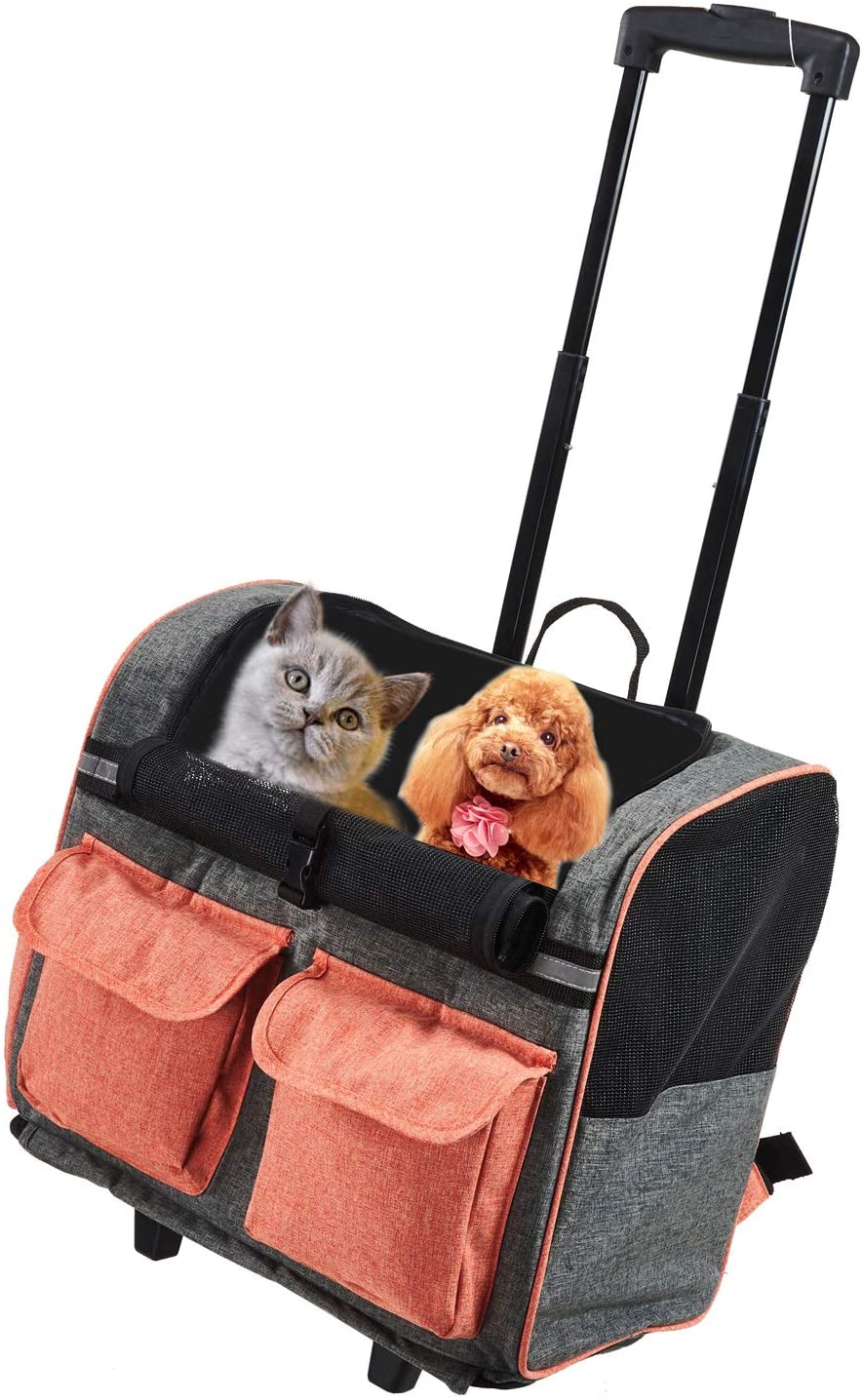  Maxmer Transportín Perro Carrito de Mascotas Capazo Perro Mochila Gatos para Línea Aérea, Color Marrón 