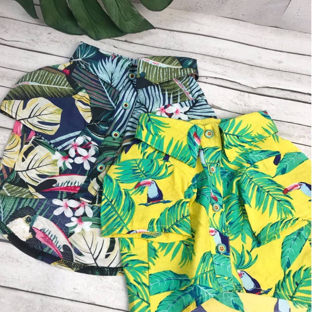  Meioro Ropa para mascotas Ropa para perros Cómoda camisa de perro Estilo hawaiano Estilo de vida costera Material de algodón Cachorro Bulldog francés Pug (Yellow-S) 