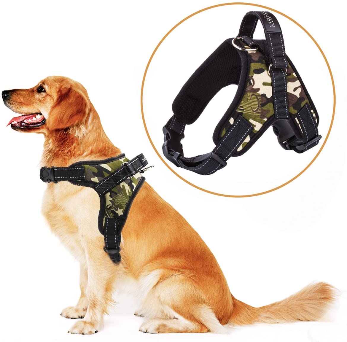  MerryBIY Arnés del Animal Doméstico Pet Harness Perro Collar Chaleco para Mascotas en el Pecho Correas con la Manija Accesorio Cuerda Lo Mejor para Pasear(Camuflaje, M) 