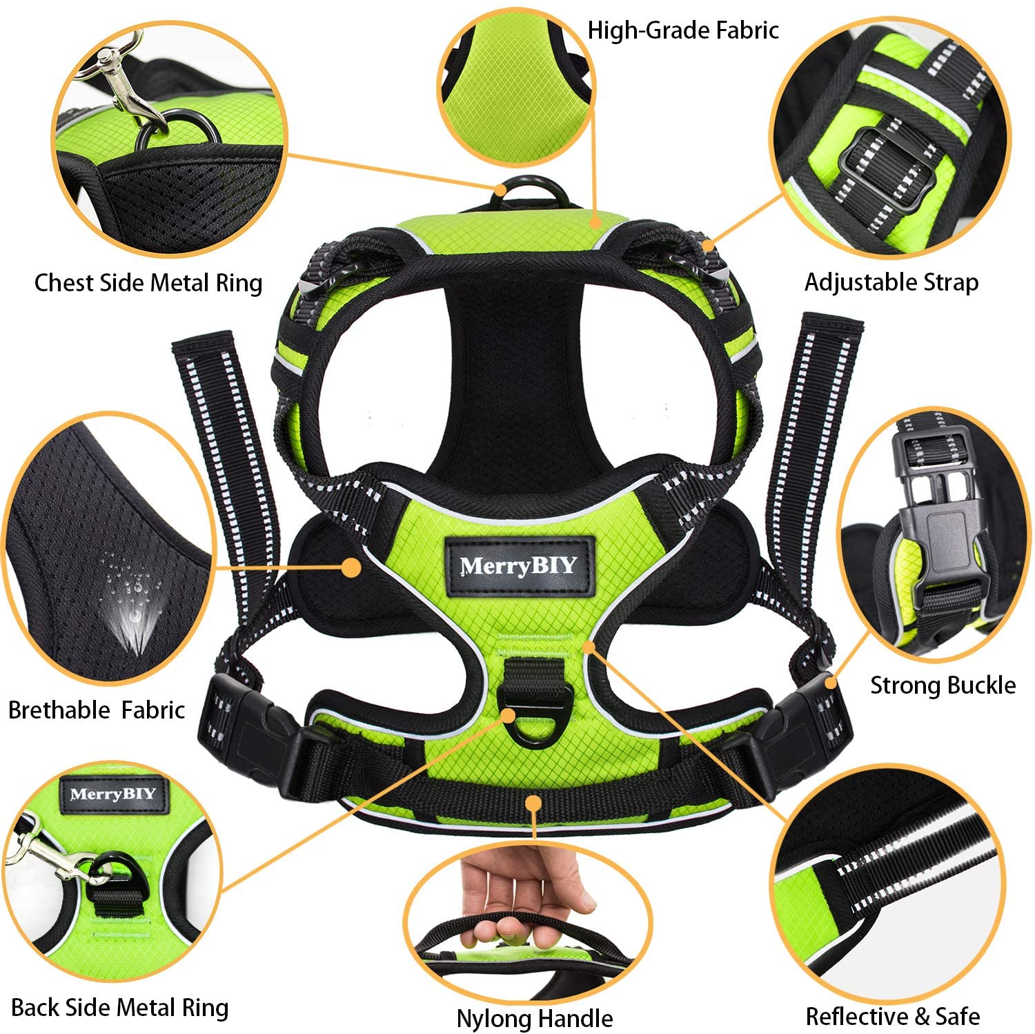  MerryBIY Arnés Perro, Perros Pecho de Arnés Mascotas Reflectante Antitranspirante Acolchado Dog Vest Harness Ajustable Arnes Seguridad Chaleco Cabestro para Ejercicio de Caminar Formación Corriendo 