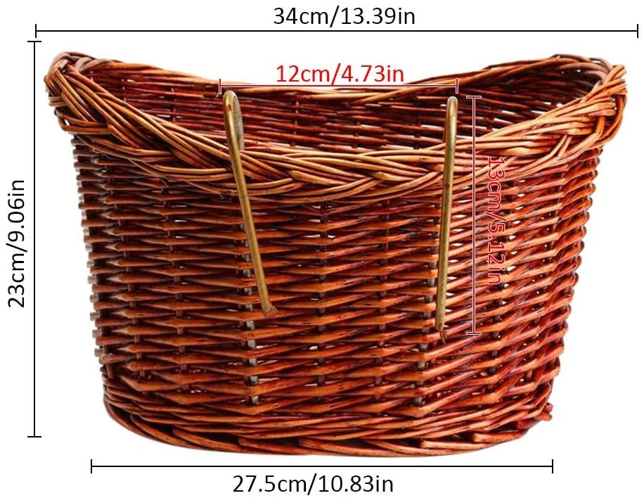  Minear Wicker Woven Basket, Cesta Colgante Delantera, Acabado Fino, Duradero, Tejido a Mano para Bicicletas, Bicicletas de montaña, Scooters, etc. 