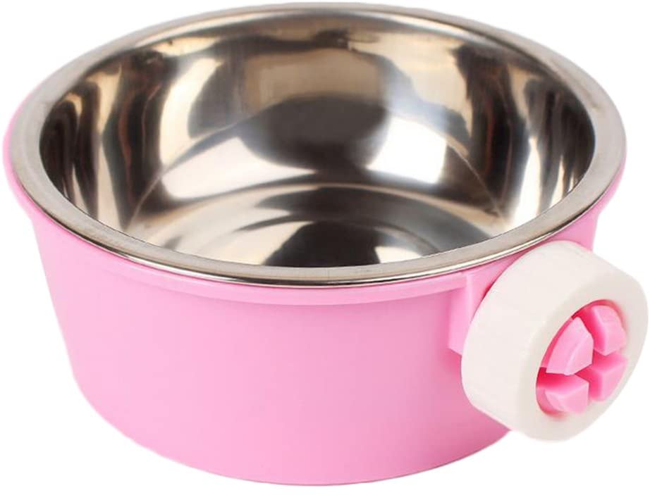  Monbedos Cuenco de acero inoxidable 2 en 1 para colgar mascotas con soporte para pernos, cuenco de acero inoxidable para perro, jaula de agua y alimentos, Rosa, 11.5*5cm 