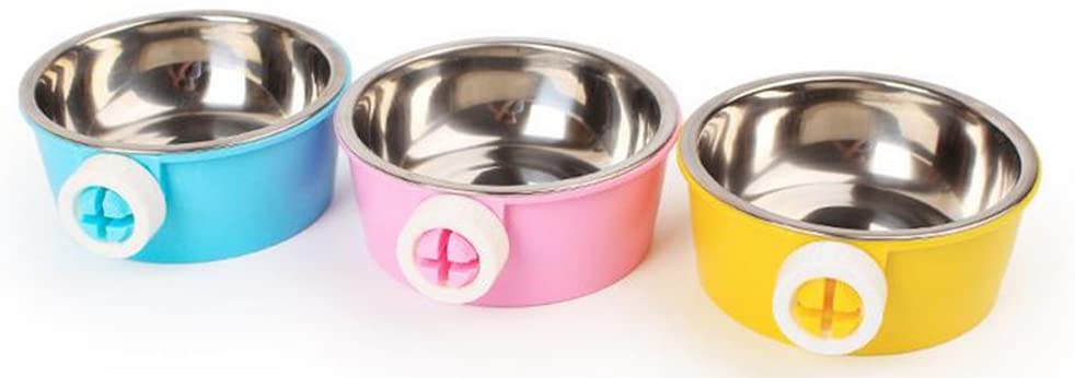  Monbedos Cuenco de acero inoxidable 2 en 1 para colgar mascotas con soporte para pernos, cuenco de acero inoxidable para perro, jaula de agua y alimentos, Rosa, 11.5*5cm 