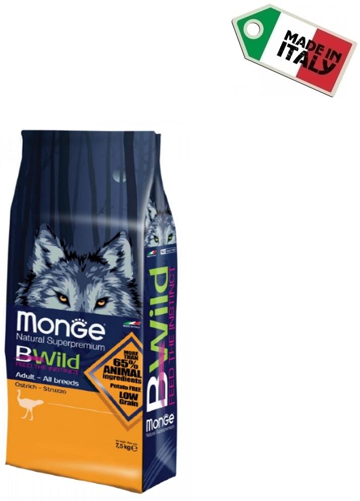  Monge bwild Adult 7,5 kg (Super Premium de avestruz avestruz) – Pienso para perros adultos, monoproteico, natural al 100% 