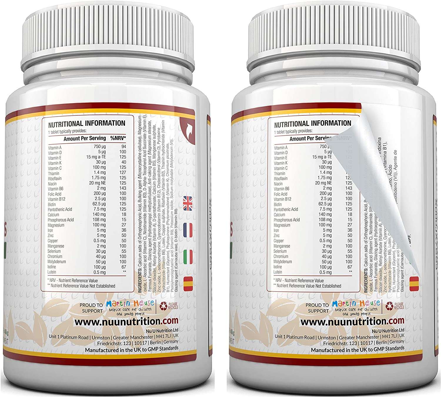  MultiVitamins & Minerals Formula | 24 complemento vitamínico (Vitaminas y Minerales | végétarien | hombre/mujer | Cure D '1 An/365 Pastillas | Suplemento de Nu U Nutrition 