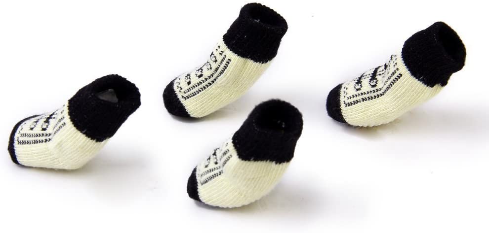  NaiCasy Calcetines Pequeño Pequeño Gato Perro de Perrito del patín con Las Impresiones Lindas de la Pata en Blanco y Negro (S), Accesorios para Perros 