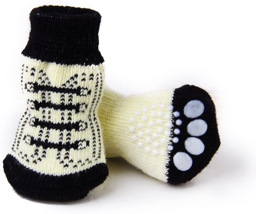  NaiCasy Calcetines Pequeño Pequeño Gato Perro de Perrito del patín con Las Impresiones Lindas de la Pata en Blanco y Negro (S), Accesorios para Perros 