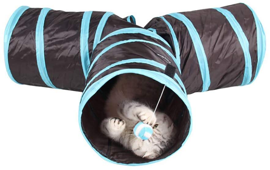  Naisidier Túnel Extensible Plegable para Gato, 3 vías, para Jugar a los Gatos, Laberinto, casa de Gato con pompón y Campanas para Suministros para Gatos y Cachorros 