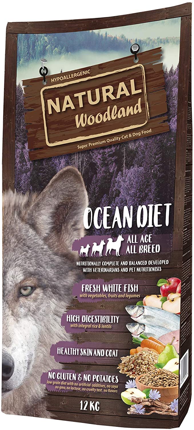  Natural Greatness Pienso Seco para Perros Receta Natural Woodland Ocean Diet. Super Premium. Todas Las Razas y Edades. Sin Gluten (12 Kg) 