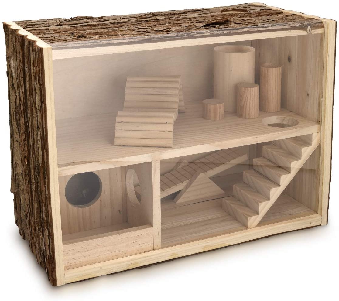  Navaris Casa de Madera Natural para hámster - Casa de Juegos con rampas Puente y escondite para Ratones hámster roedores jerbos - 39 x 20 x 27.5CM 