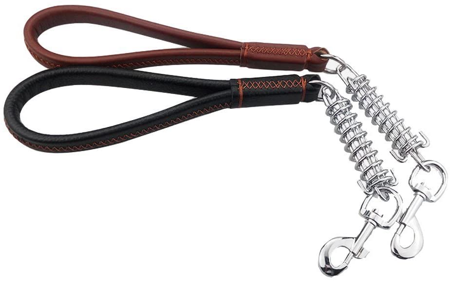  Negro Marrón 12 "de cuero genuino perro corto Leash plomo pesado para perro grande con amortiguador de acero inoxidable choque primavera 