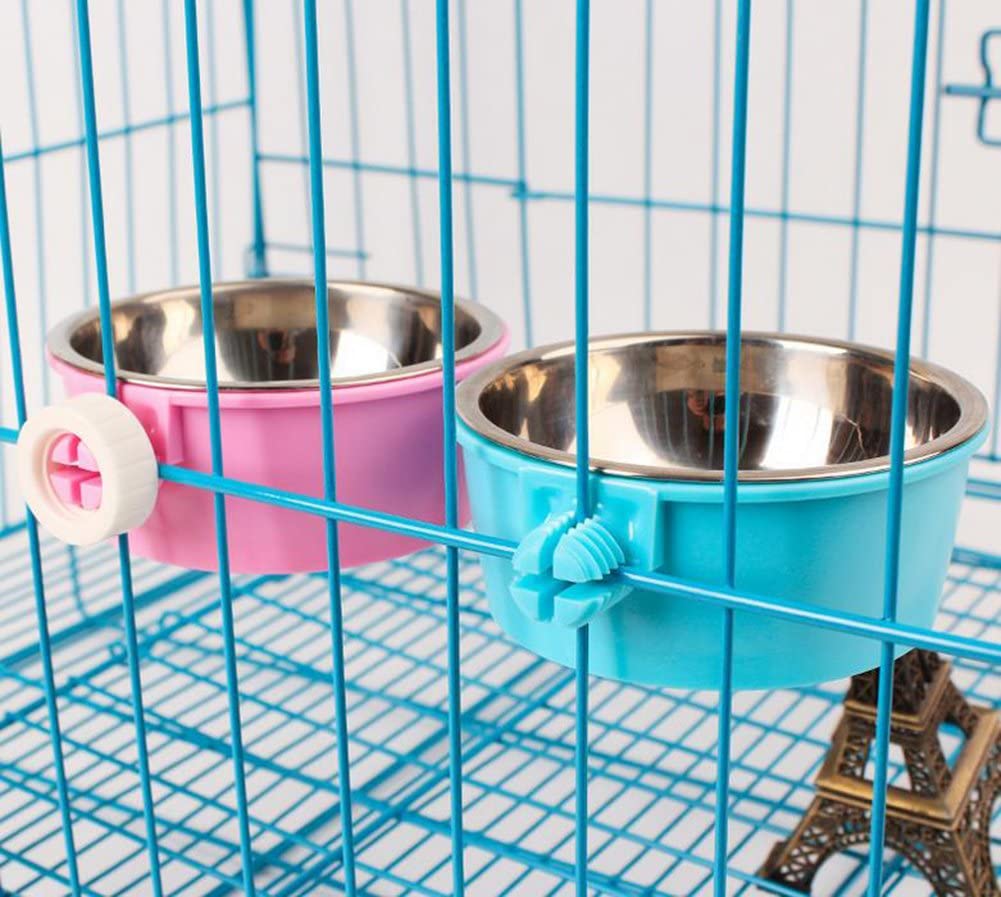  Nikgic - Cuenco de acero inoxidable para perro, gato, jaula colgante en la jaula de agua para comida para perro pájaro conejo 