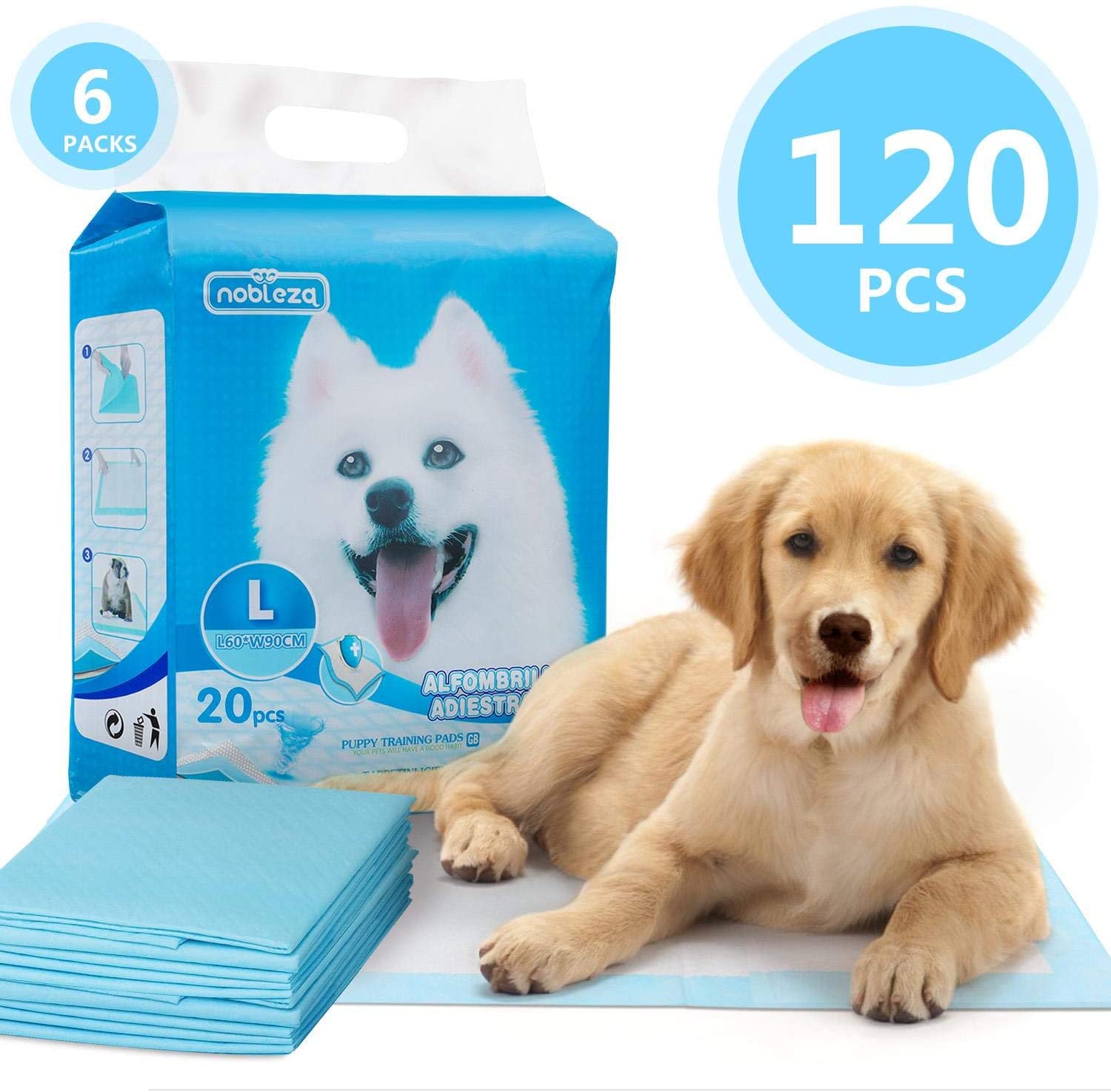  Nobleza - 120 x Empapadores Perros Alfombrilla higiénica de Entrenamiento para Perros. Ultraabsorbente 90cm*60cm 