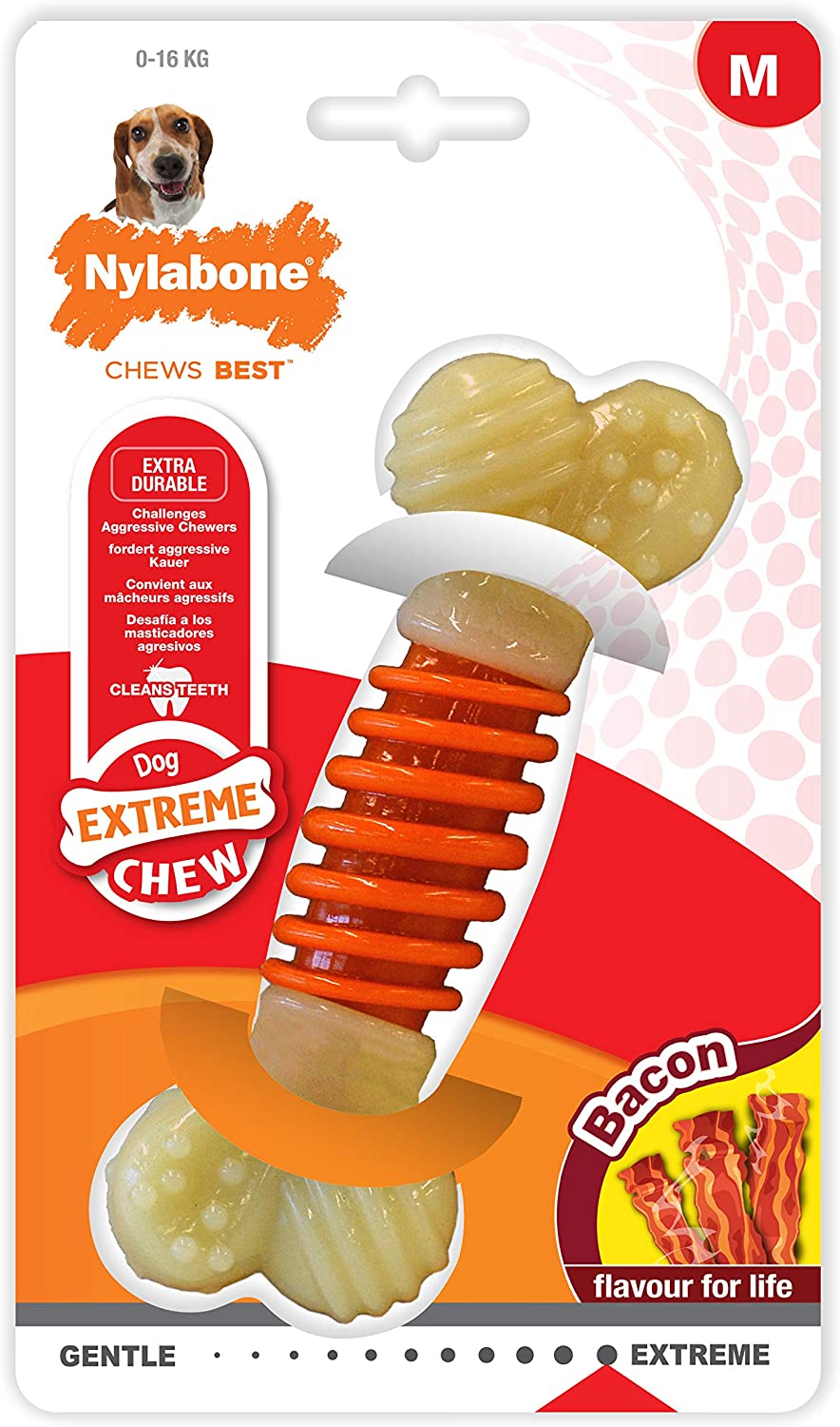  Nylabone Hueso masticable Doble de la Gama Extreme Juguete masticable para la higiene Dental de los Perros | Sabor a beicon | Grande | para Perros de hasta 16kg 