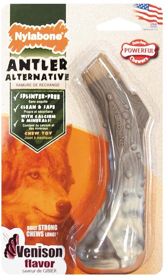  Nylbone Animal Alternative Perro Masticar Nylabone Durachew Antler Nylon Cuerno M Venado, Blanco, Medium 