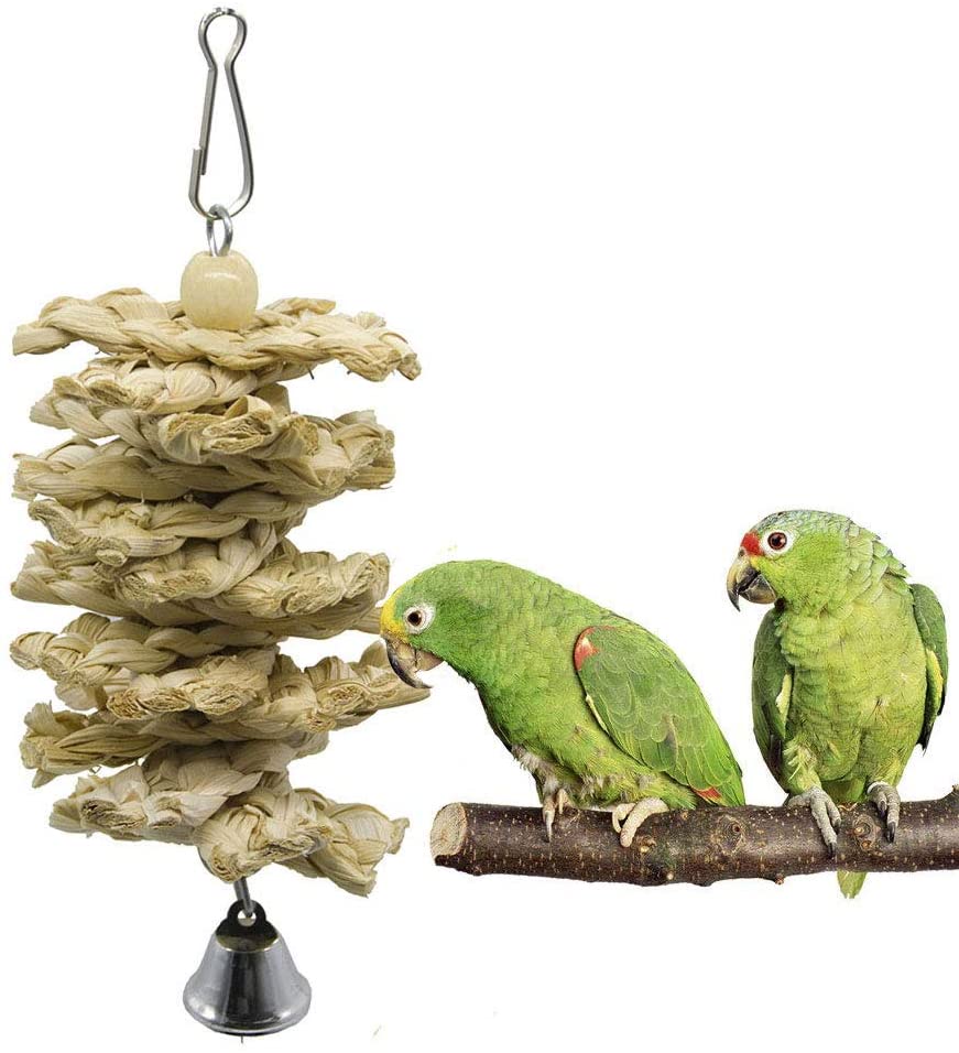  onebarleycorn – Juego de 7 Juguetes para Pájaros Columpio para Loros Accesorios Madera Natural Jaula Pajaros Bite Toy con Campanas para Periquitos Cockatiels Cacatúas Conures Pinzones Agapornis 