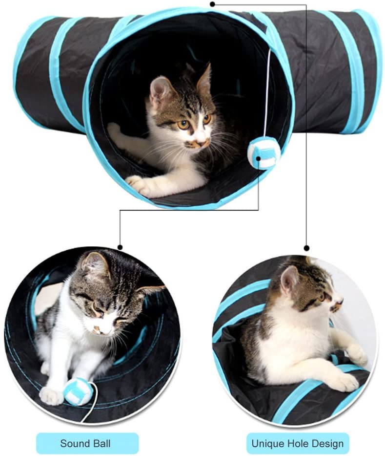  Orchidtent Túnel de Gato - 3 Vías Plegable Juguete del Gato/Divertido Juego Juguete Tubo/Túnel de Juguete con Pelota para Mascota Gatos Conejos Cachorro uso Interior y Exterior 