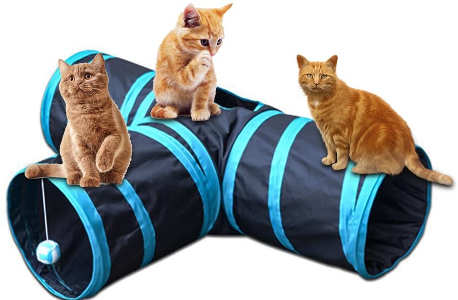  Orchidtent Túnel de Gato - 3 Vías Plegable Juguete del Gato/Divertido Juego Juguete Tubo/Túnel de Juguete con Pelota para Mascota Gatos Conejos Cachorro uso Interior y Exterior 