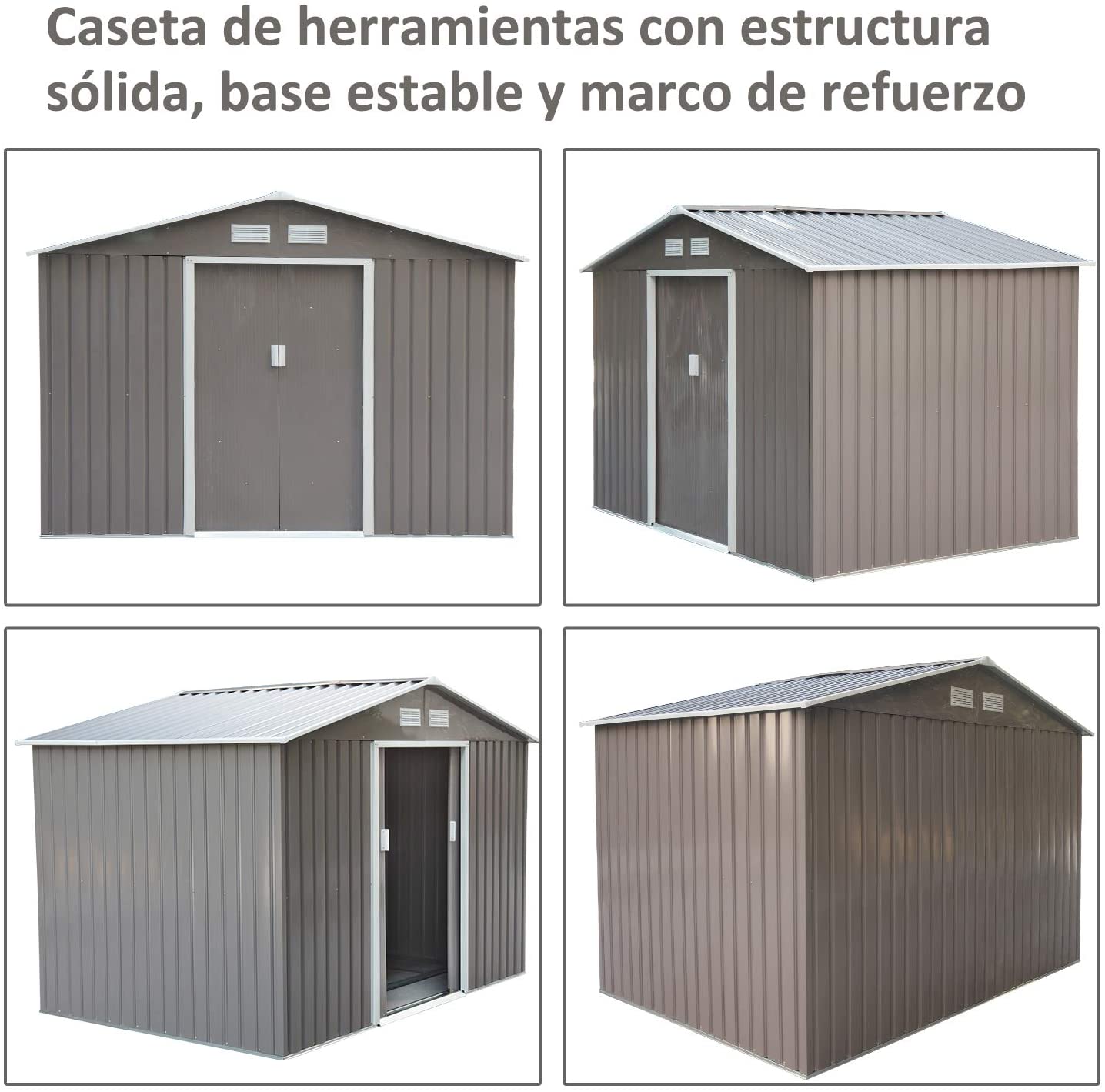  Outsunny Caseta de Jardín Tipo Cobertizo Metálico para Almacenamiento de Herramientas 277x191x192cm Acero Gris 