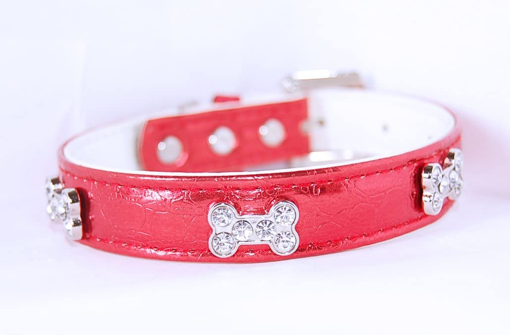  palacetm "disco de perro" lujo piel de mascota Perro Cachorro Collar con diseño de lazo y brillantes de hueso de perro venta extremos de la medianoche Domingo. 