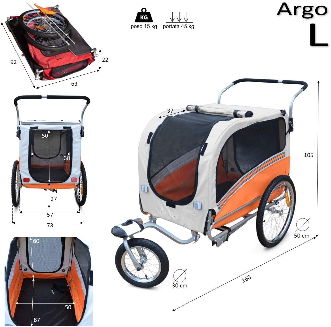  PAPILIOSHOP ARGO Remolque y carrito cochecito para el transporte de perro perros mascota por bici bicicleta carro bicicletas silla de paseo 