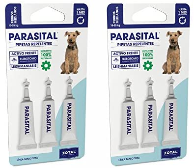  Parasital Pipetas Antiparasitarias para Perros Medianos de 10 a 25 kg - Pack de 6x2,5ml de Zotal - Activo Contra Leishmaniasis y demás Mosquitos, Pulgas y Garrapatas - Repelente 100% Natural 