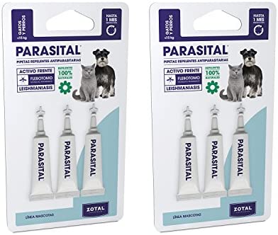  Parasital Pipetas Antiparasitarias para Perros Pequeños y Gatos de hasta 10 kg - Pack de 6x1,25ml de Zotal - Activo Contra Leishmaniasis y demás Mosquitos, Pulgas y Garrapatas - Repelente 100% Natural 