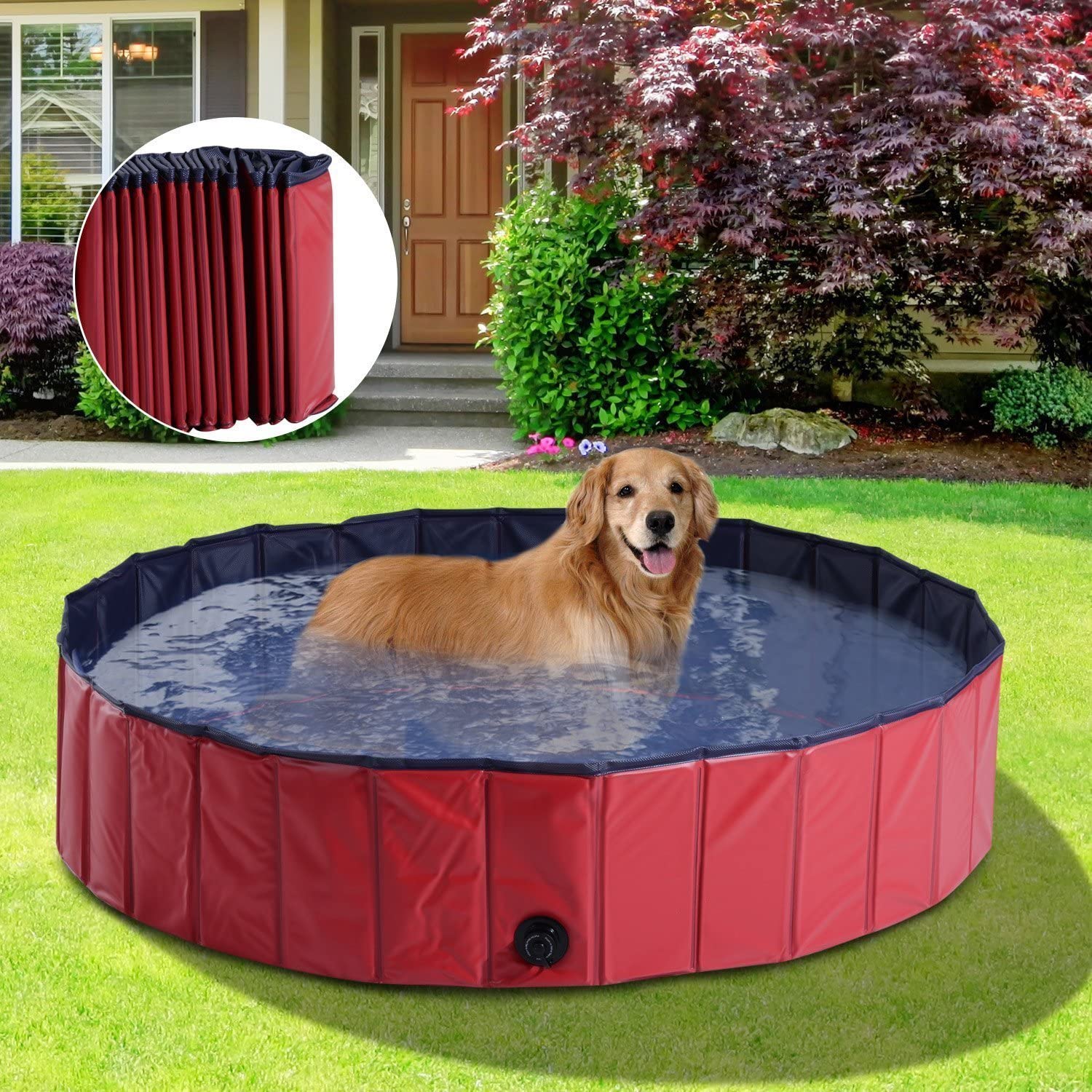  PawHut Piscina para Perros Mascotas Rojo PVC 140x30cm 