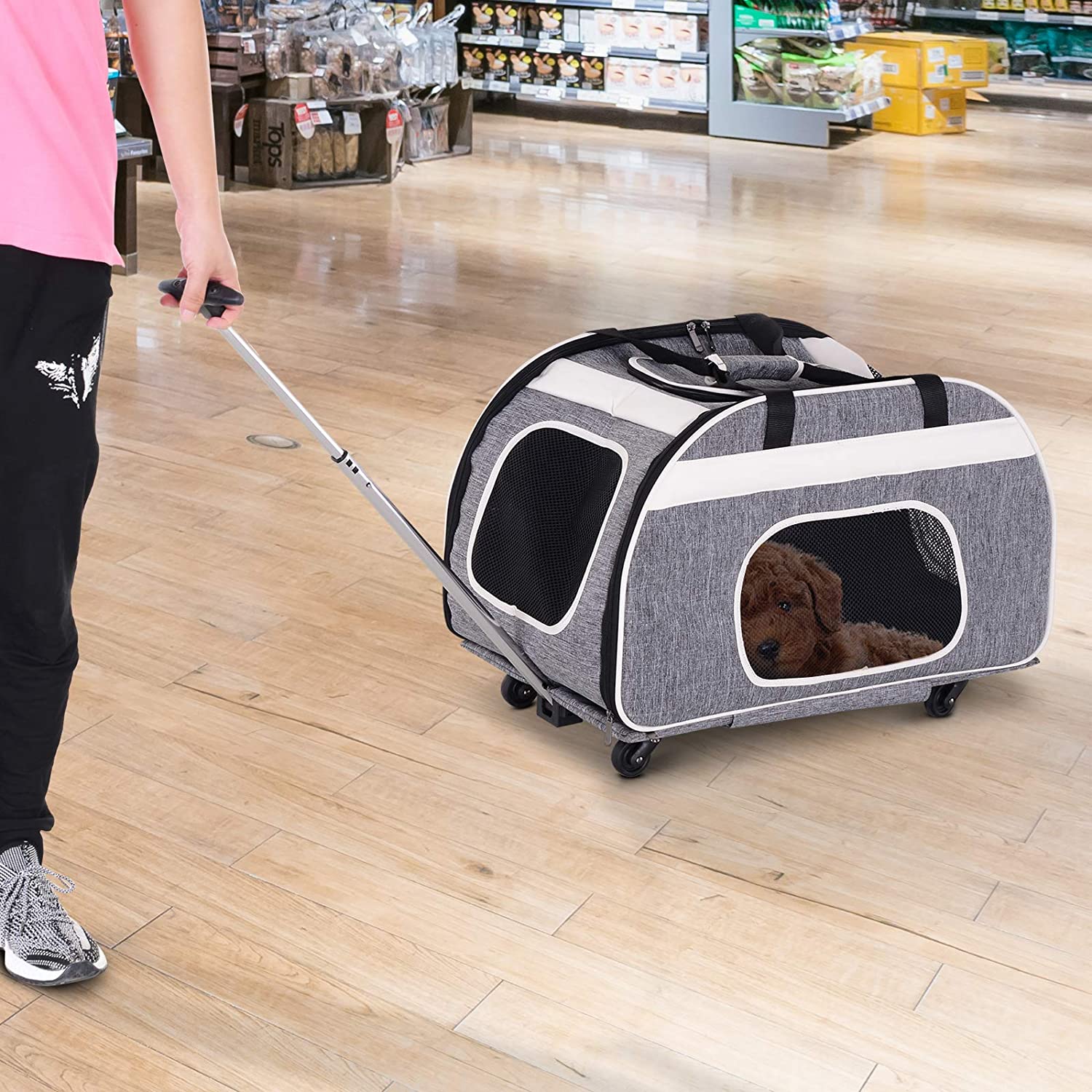  Pawhut Transportin Carrito Perro 2 en 1 Mochila Carrito Plegable 65x37x46cm Mascotas Perro Gato 