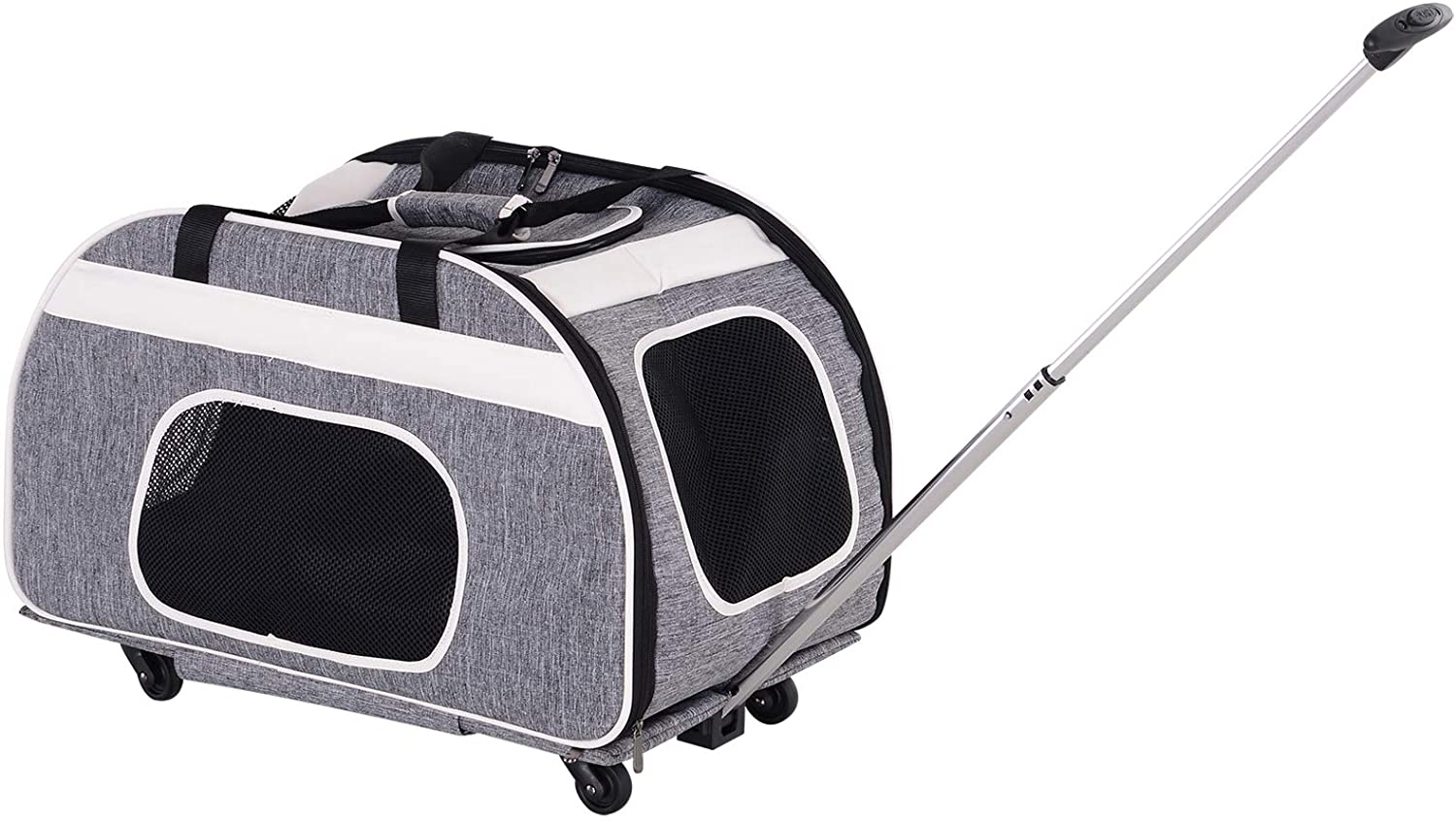  Pawhut Transportin Carrito Perro 2 en 1 Mochila Carrito Plegable 65x37x46cm Mascotas Perro Gato 