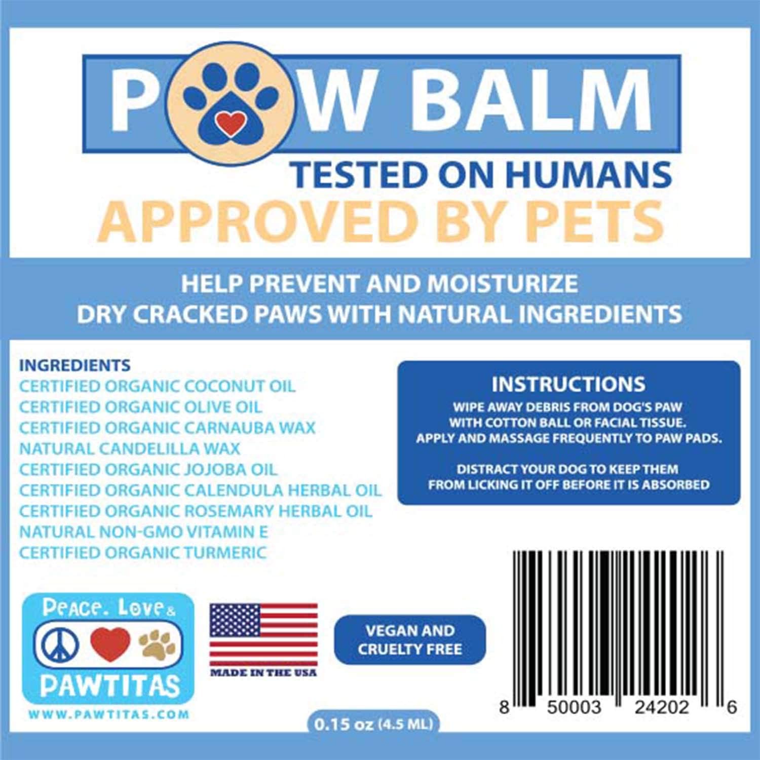  Pawtitas Balsamo para Perro con Cera Protectora para Almohadillas de Las Patas de tu Perro | Crema humectante para Las Almohadillas de tu Mascota Que Protege Las Patas agrietadas y secas - 4,5 ml 