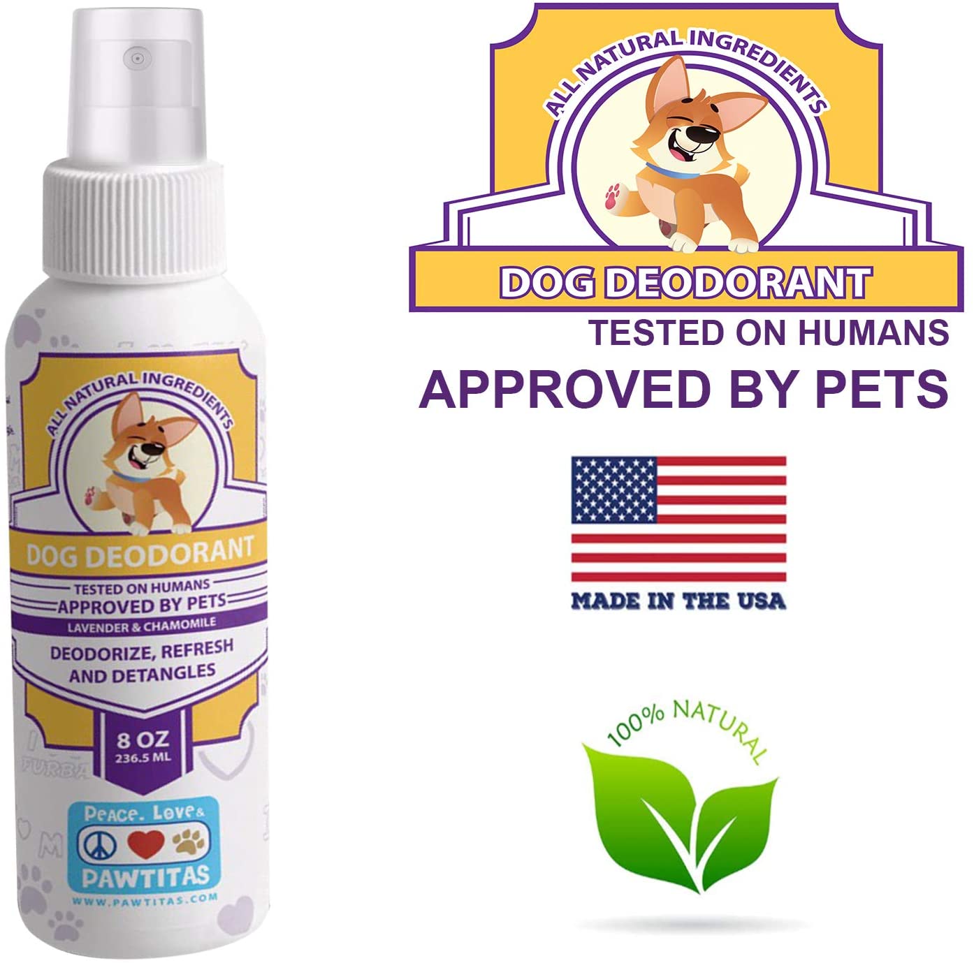  Pawtitas Colonia para Perros Natural de Lavanda y Manzanilla para Hacer Que su Mascota con Aroma Limpio y Fresco de Larga duración | Desodorante para Perros Hecho con Ingredientes orgánicos - 8 OZ 