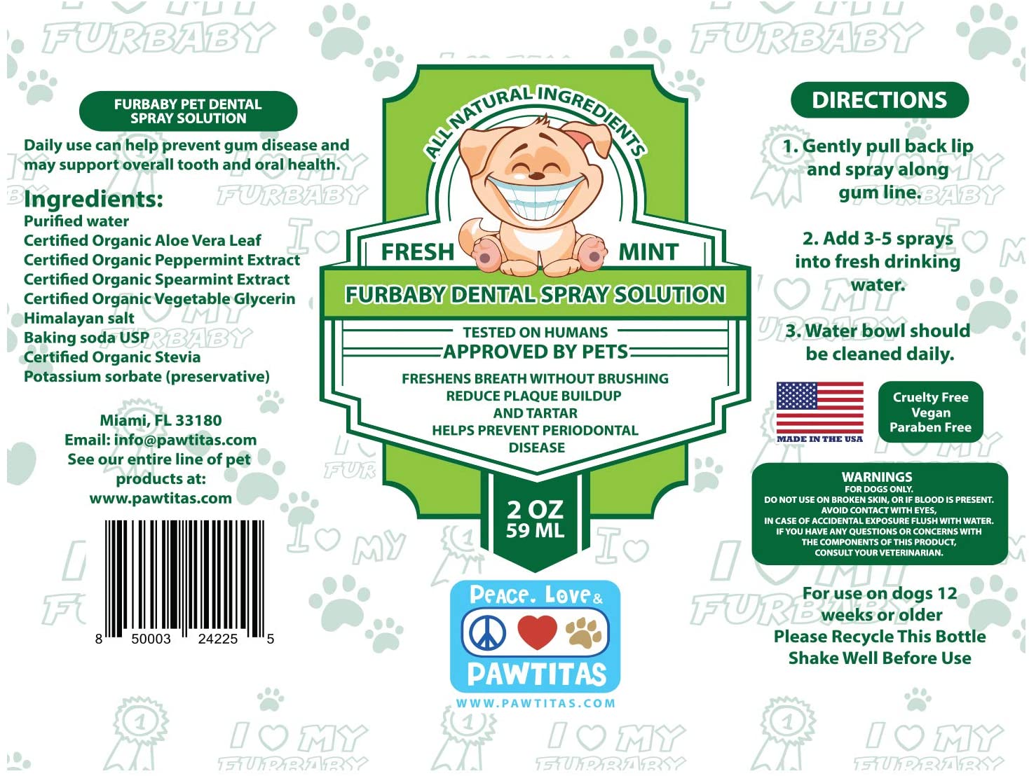  Pawtitas Spray Dental para Perros Sabor Menta es un Aditivo para el Agua para Dar Aliento Fresco a su Perro, Ayuda a prevenir el sarro, la Placa, Las Enfermedades de Las encías y el Mal Aliento - 2oz 