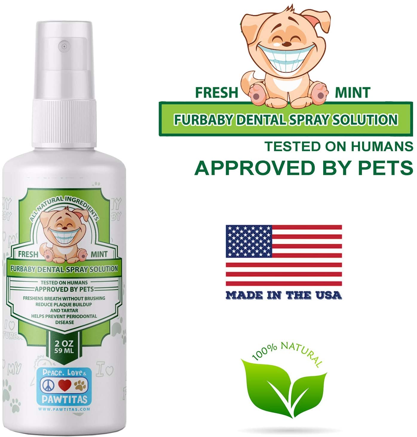  Pawtitas Spray Dental para Perros Sabor Menta es un Aditivo para el Agua para Dar Aliento Fresco a su Perro, Ayuda a prevenir el sarro, la Placa, Las Enfermedades de Las encías y el Mal Aliento - 2oz 