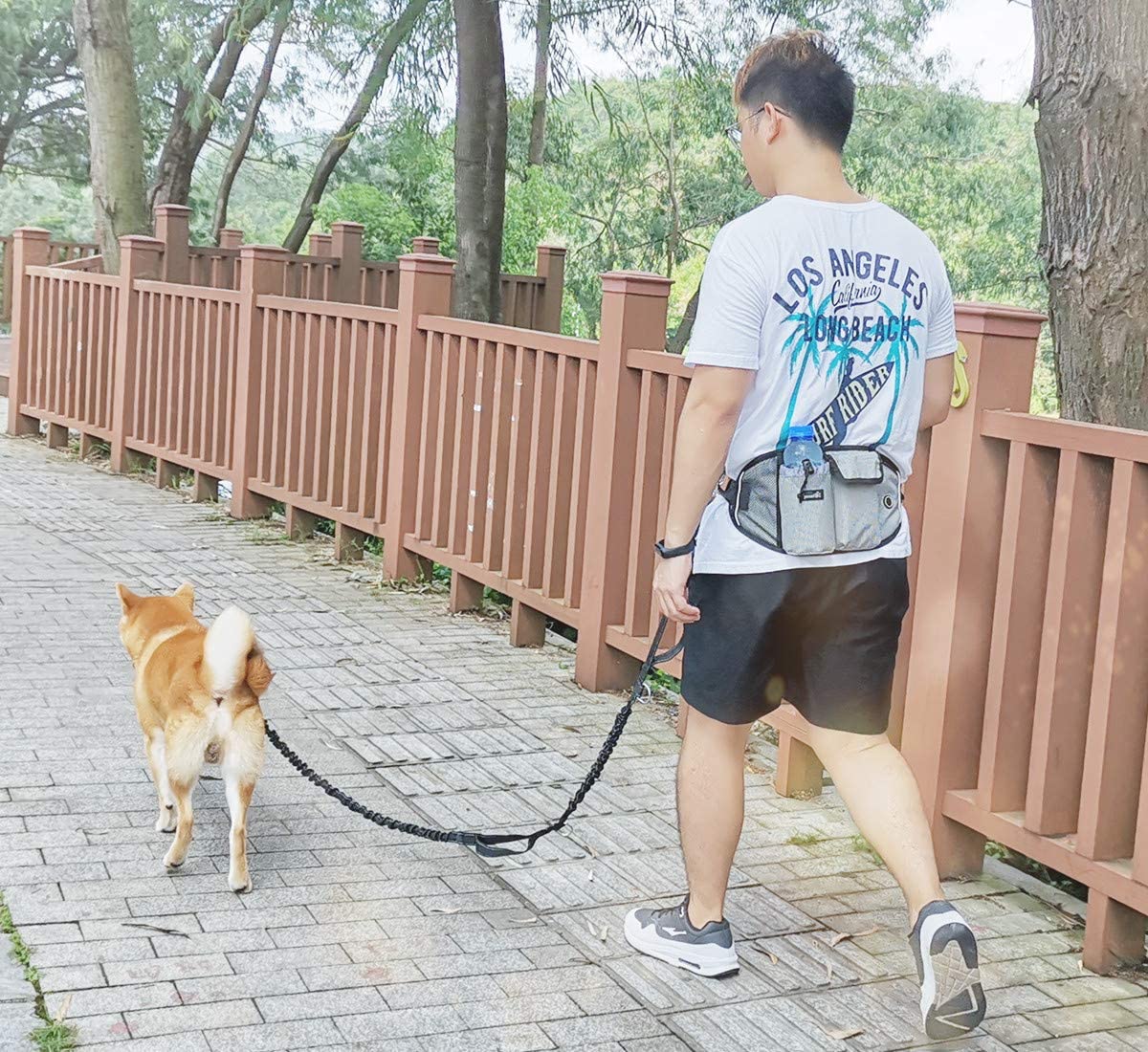  Pecute Correa Perro, Correa Perro Manos Libres Elástica con Bolsillo, Protege tu Cintura, Cinturón Ajustable, 110kg Máximom, Banda Reflectante 