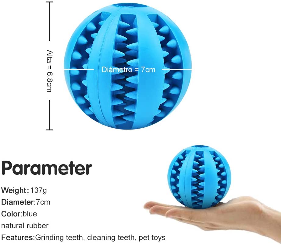  Pelota para Perros, Bolas Juguetes Interactivos para Morder Perro Gato Pelotas, Bolas de Goma Pelota Elástica Entrenamiento Perro no tóxica - 2 Unidades Rojo y Azul 