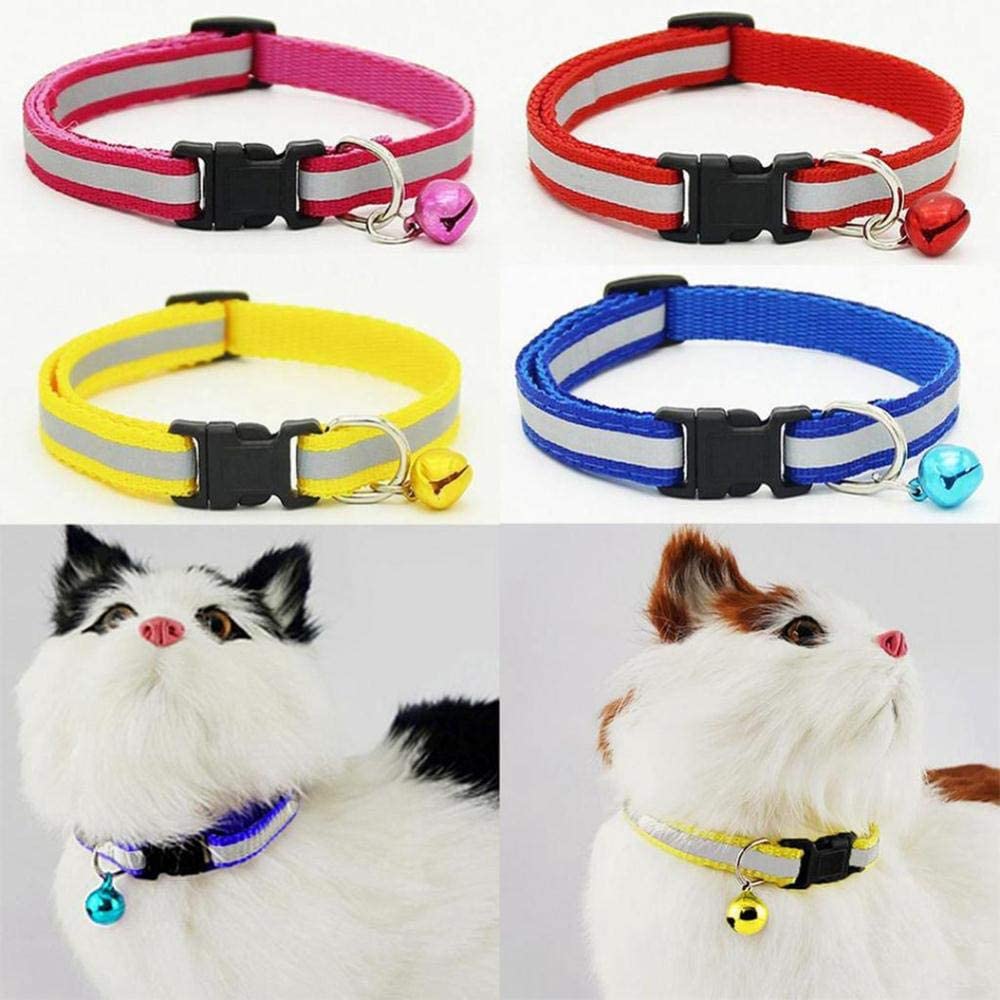  PENVEAT Collar para Mascotas Luminoso y Ajustable Hebilla Negra Collar de Campana Reflectante Ajuste cómodo Nocturnacia Gato Cachorro Gatito Perro Collar, Rosa Roja, M 