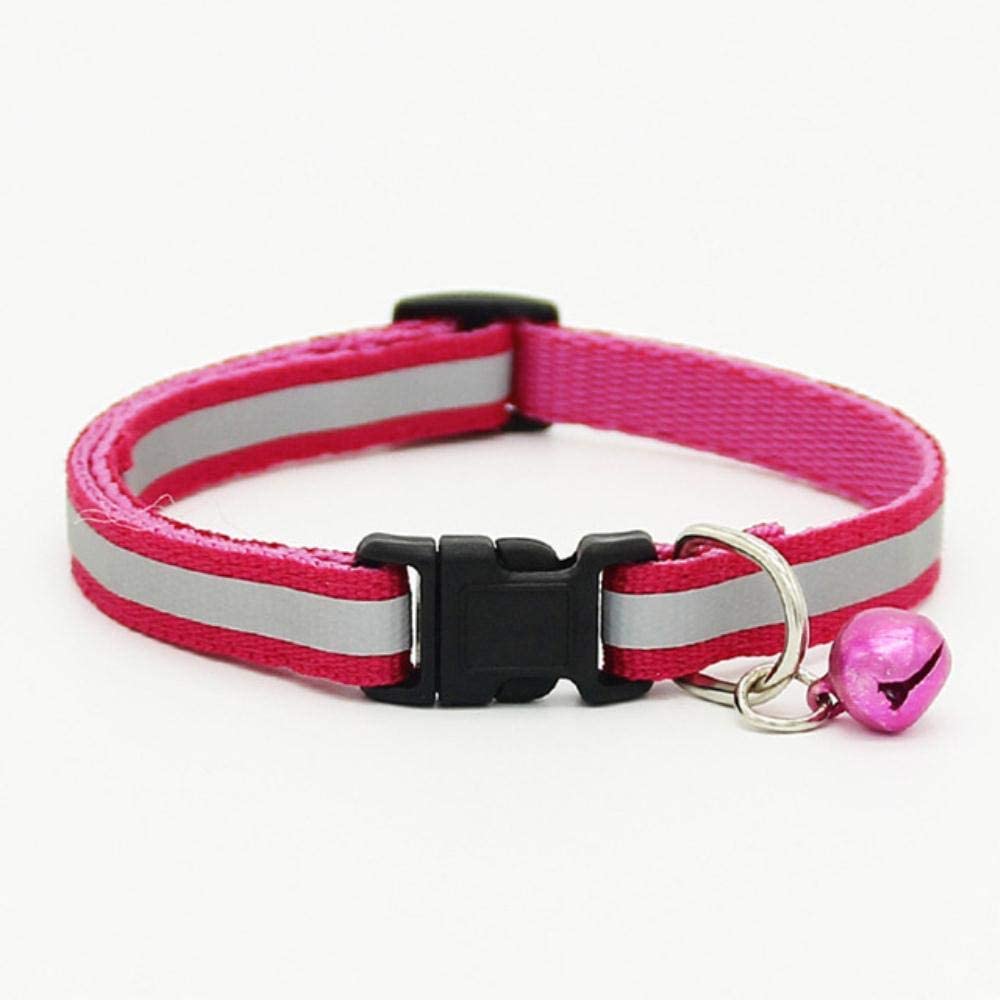  PENVEAT Collar para Mascotas Luminoso y Ajustable Hebilla Negra Collar de Campana Reflectante Ajuste cómodo Nocturnacia Gato Cachorro Gatito Perro Collar, Rosa Roja, M 