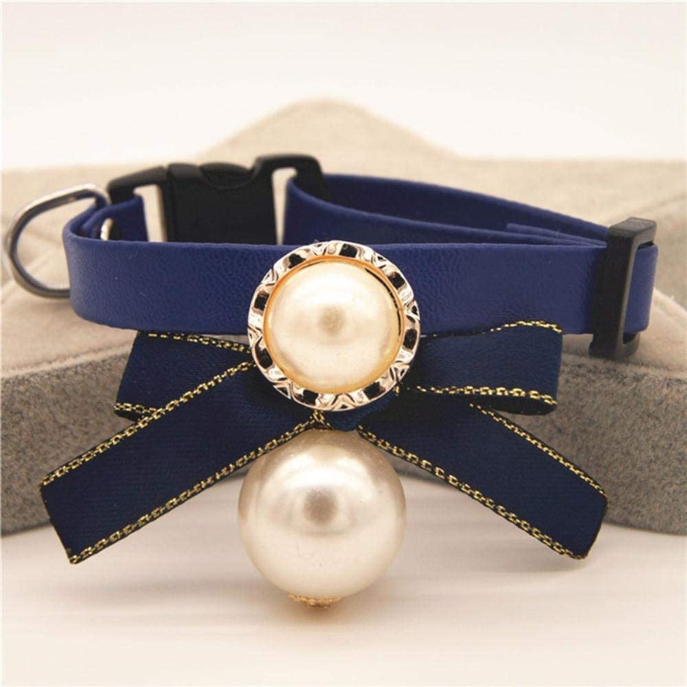  PENVEAT Hebilla de Correa Collar de Cuero para Mascotas Bowknot con Collares de Collar de Perlas Grandes y Brillantes para Suministros de Mascotas para Perros pequeños y Gatos, C, L 