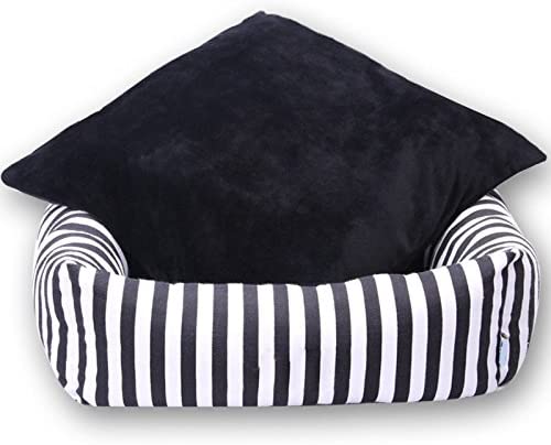  Pet Online Cama de perro blanco y negro cuadrado de tela rayada gruesa almohadilla caliente pet four seasons, S: 44 × 44 × 17cm. 