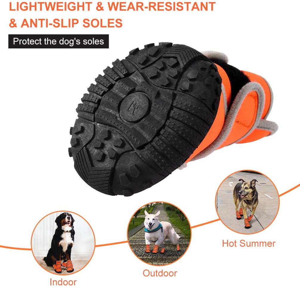  Petacc Botas para Perros Zapatos Impermeables para Perros Zapatos para Exteriores con Suela Antideslizante Resistente, 4 Piezas (M, Naranja) 